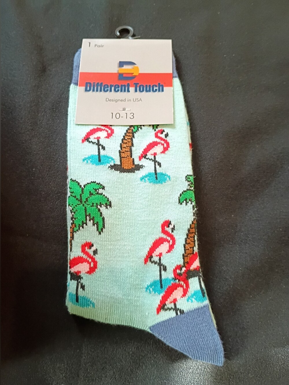 Flamingo & Palm Crew Socks in Mint Pink - Casual Cotton Blend - Picture 2 of 3
